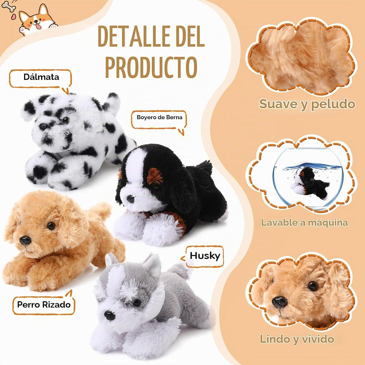 Suilung - 4 unidades de 8 pulgadas para perros de peluche, estilo e...