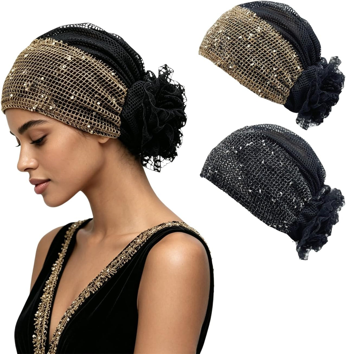 Pemilosci Paquete de 2 gorros de encaje para la cabeza, gorro de ma...