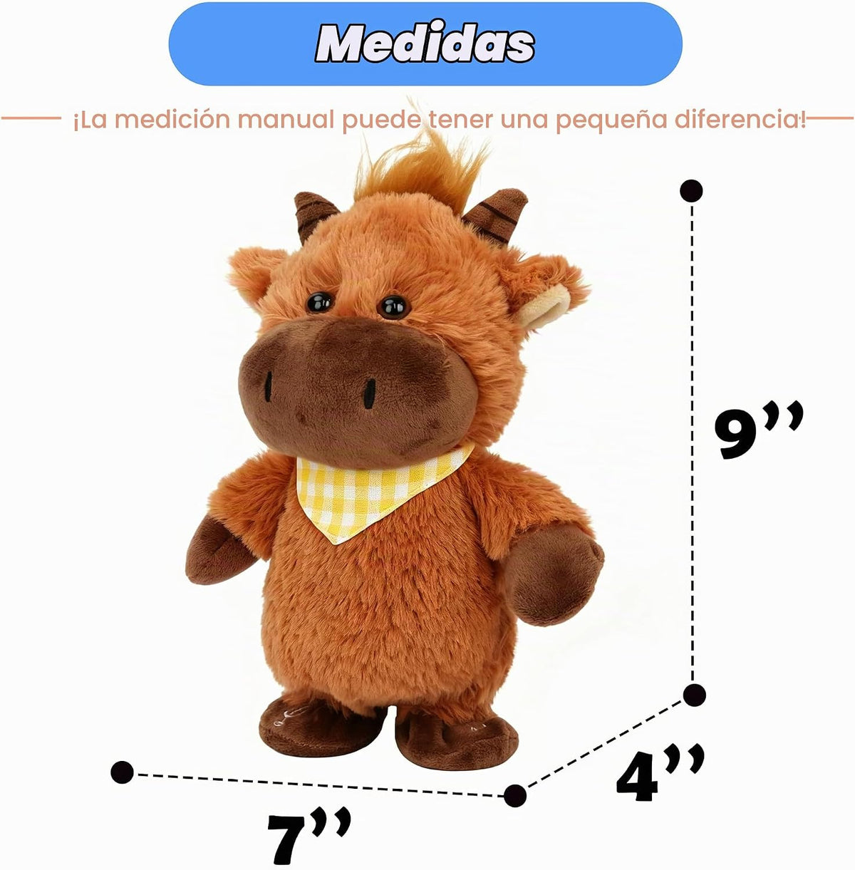 Hopearl Talking Highland Cow con babero amarillo repite lo que dice...