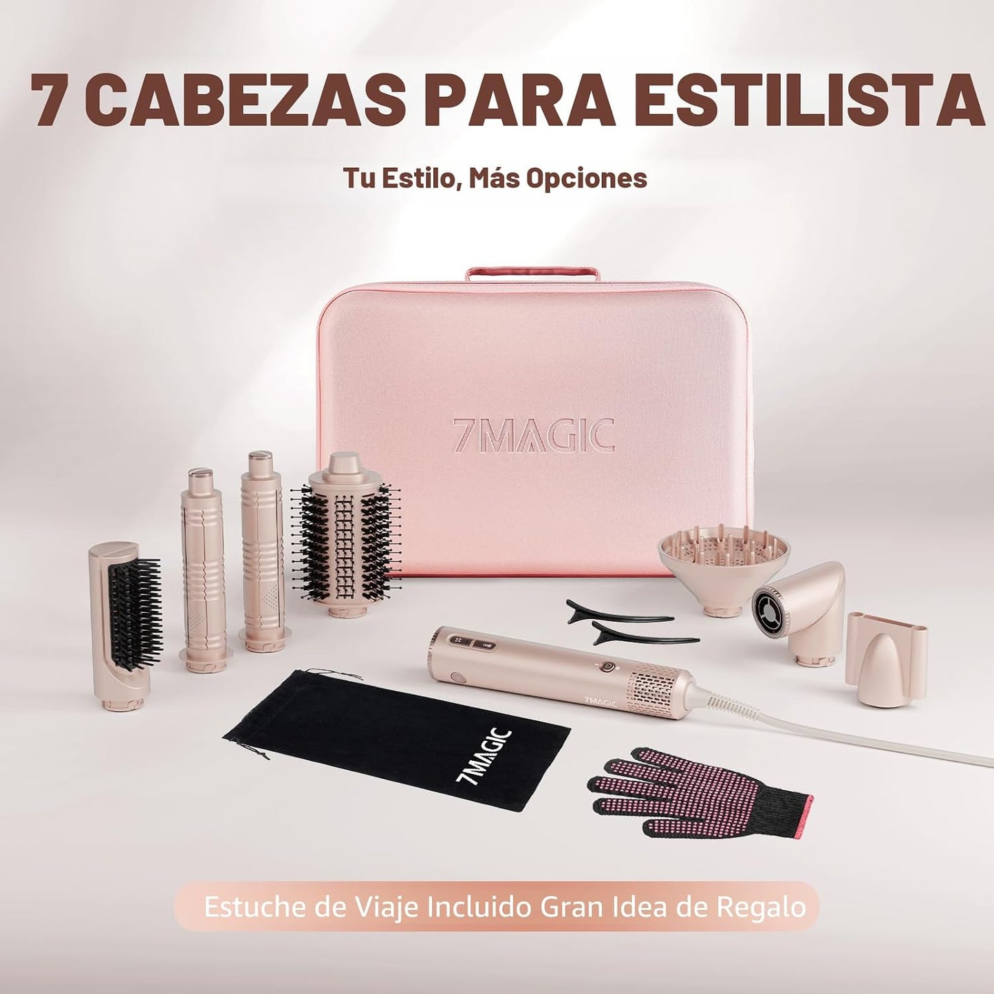 7MAGIC Estilizador de aire caliente 7 en 1, cepillo secador de pelo...