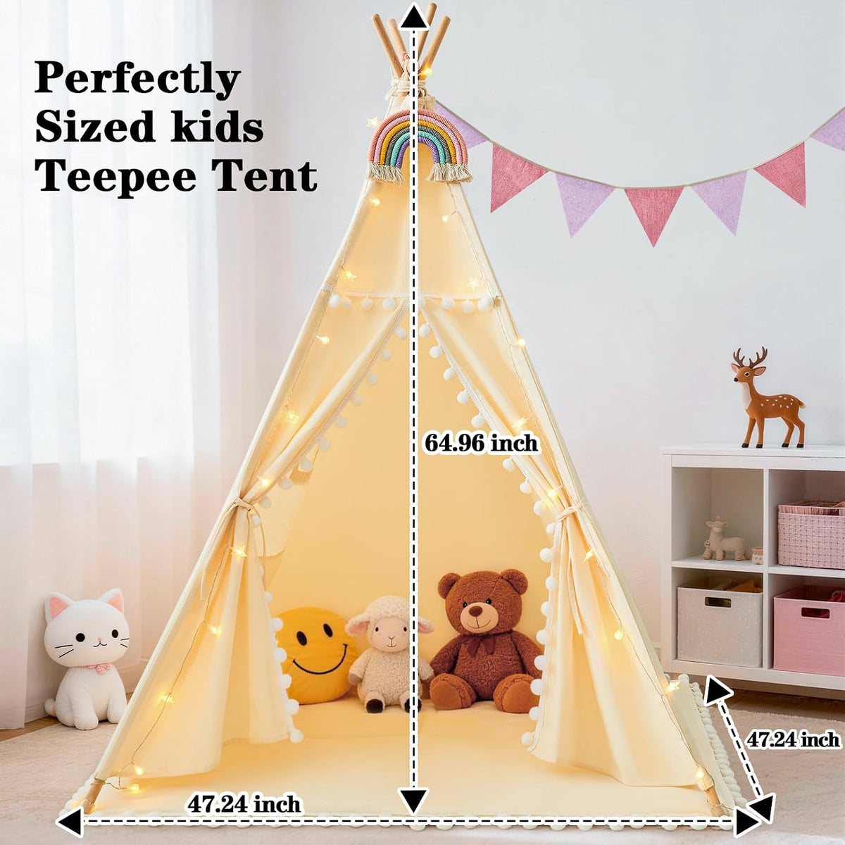 HalloDeer - Tienda de campaña tipi para niños con alfombrilla acolc...