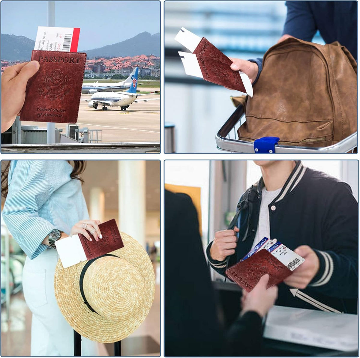 Funda para pasaporte con bloqueo RFID de piel, cartera con ranura p...