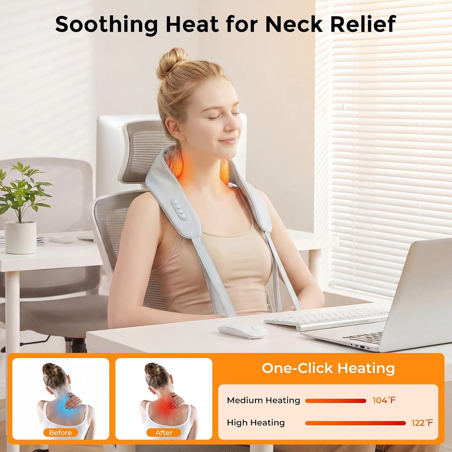 Masajeador de cuello inalámbrico con calor, control remoto Shiatsu...