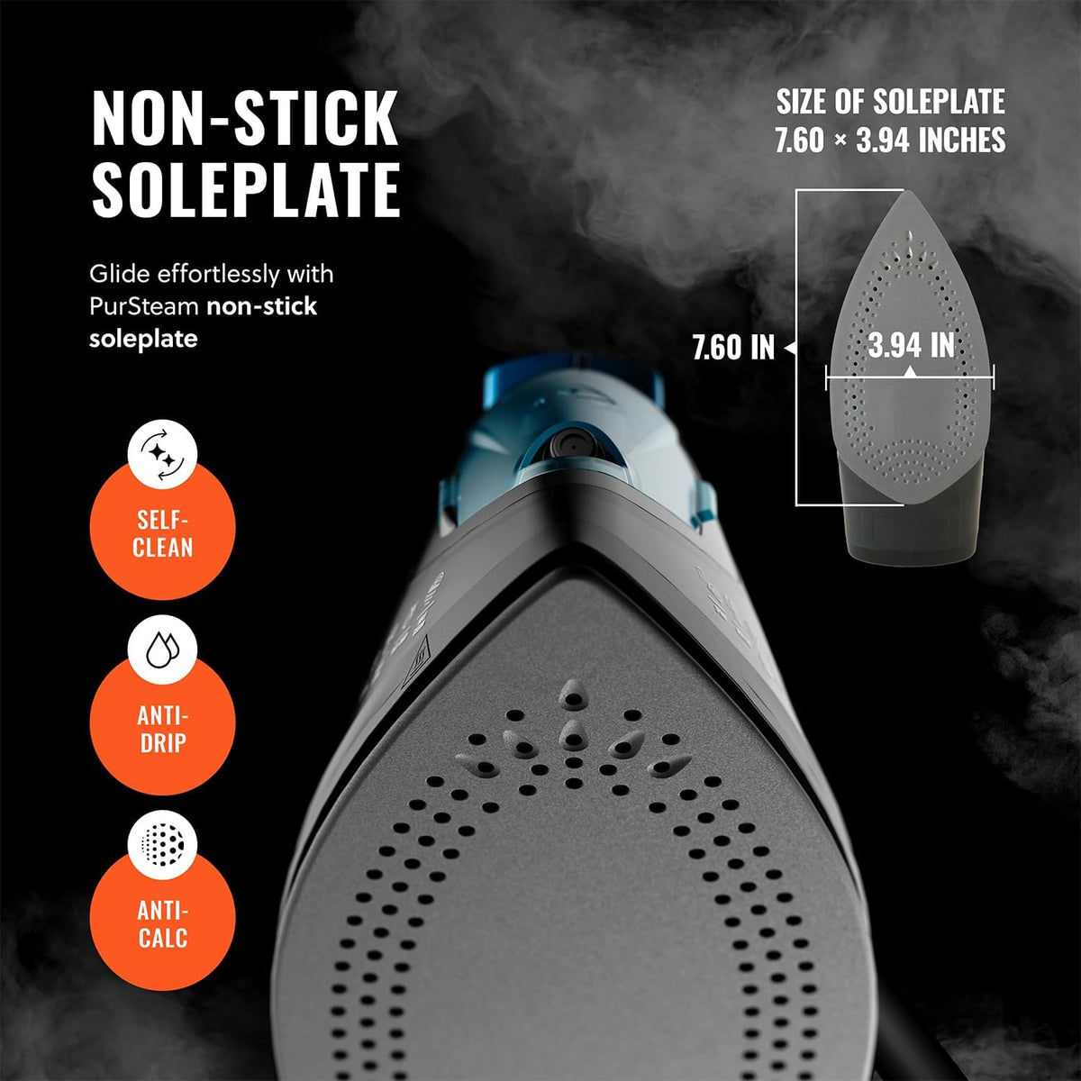 PurSteam - Plancha de vapor profesional de 1250 W, potente vaporiza...