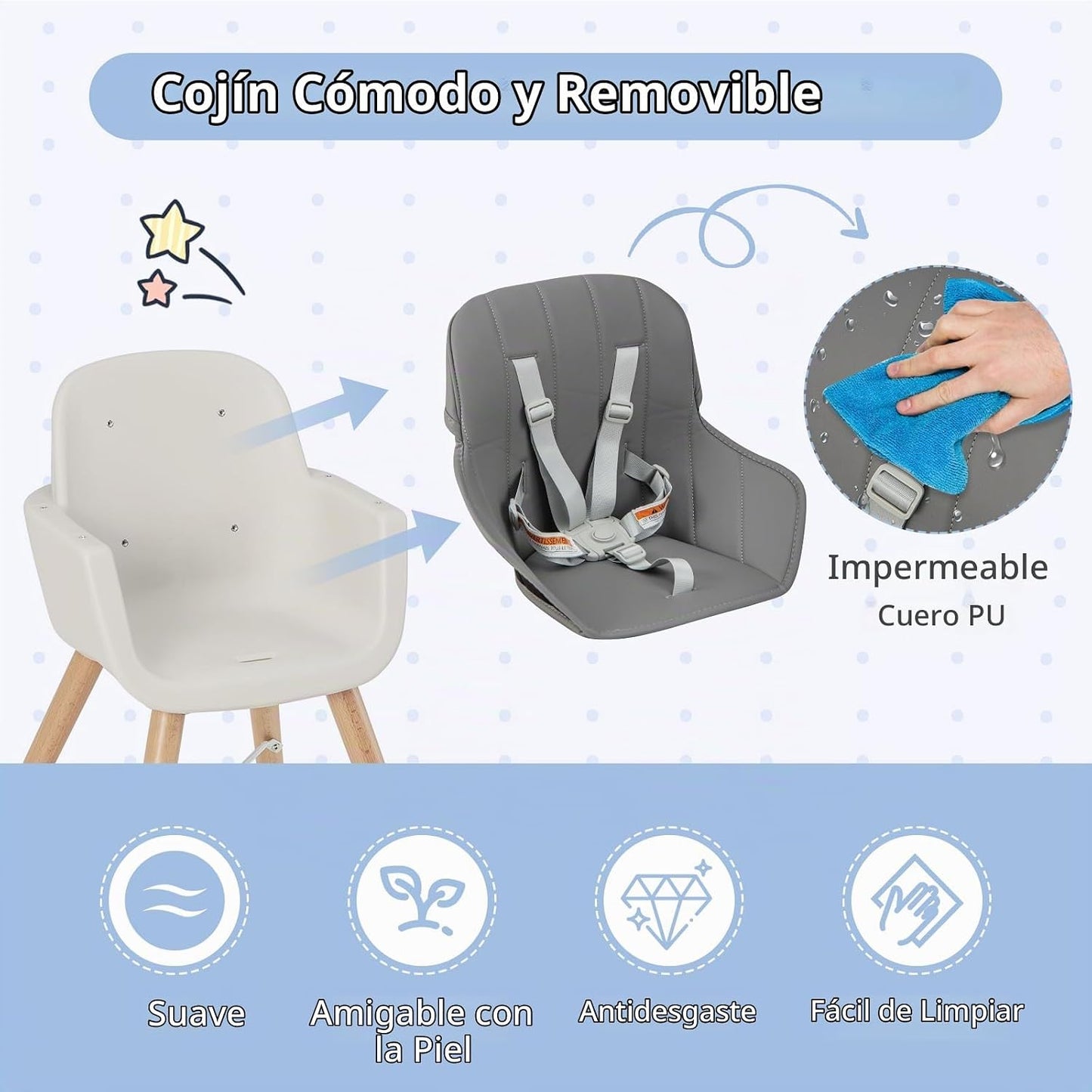 BABY JOY Silla alta para bebé, trona convertible 3 en 1 de madera p...