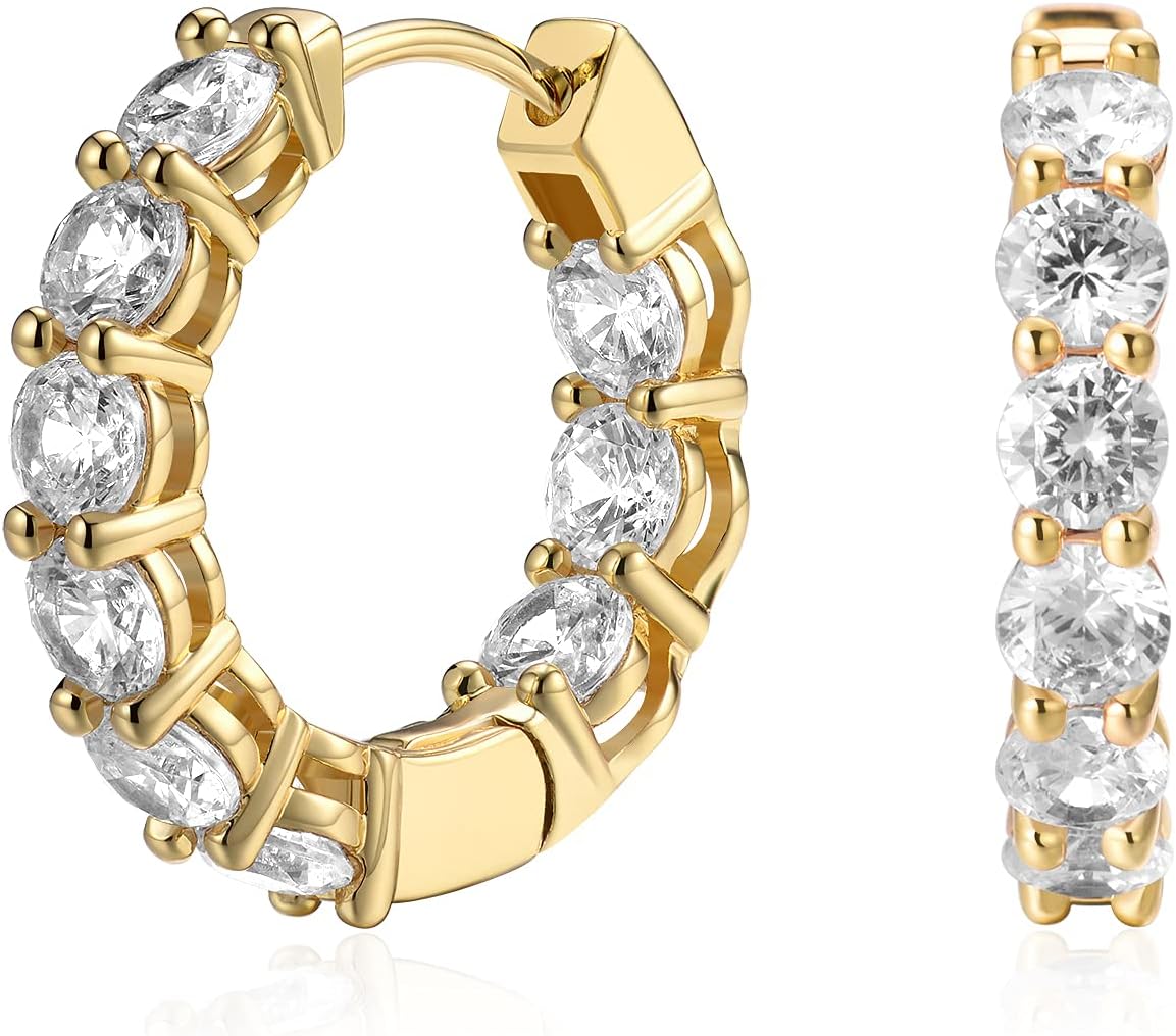 Aretes de aro de plata esterlina con circonita cúbica y aretes de o...