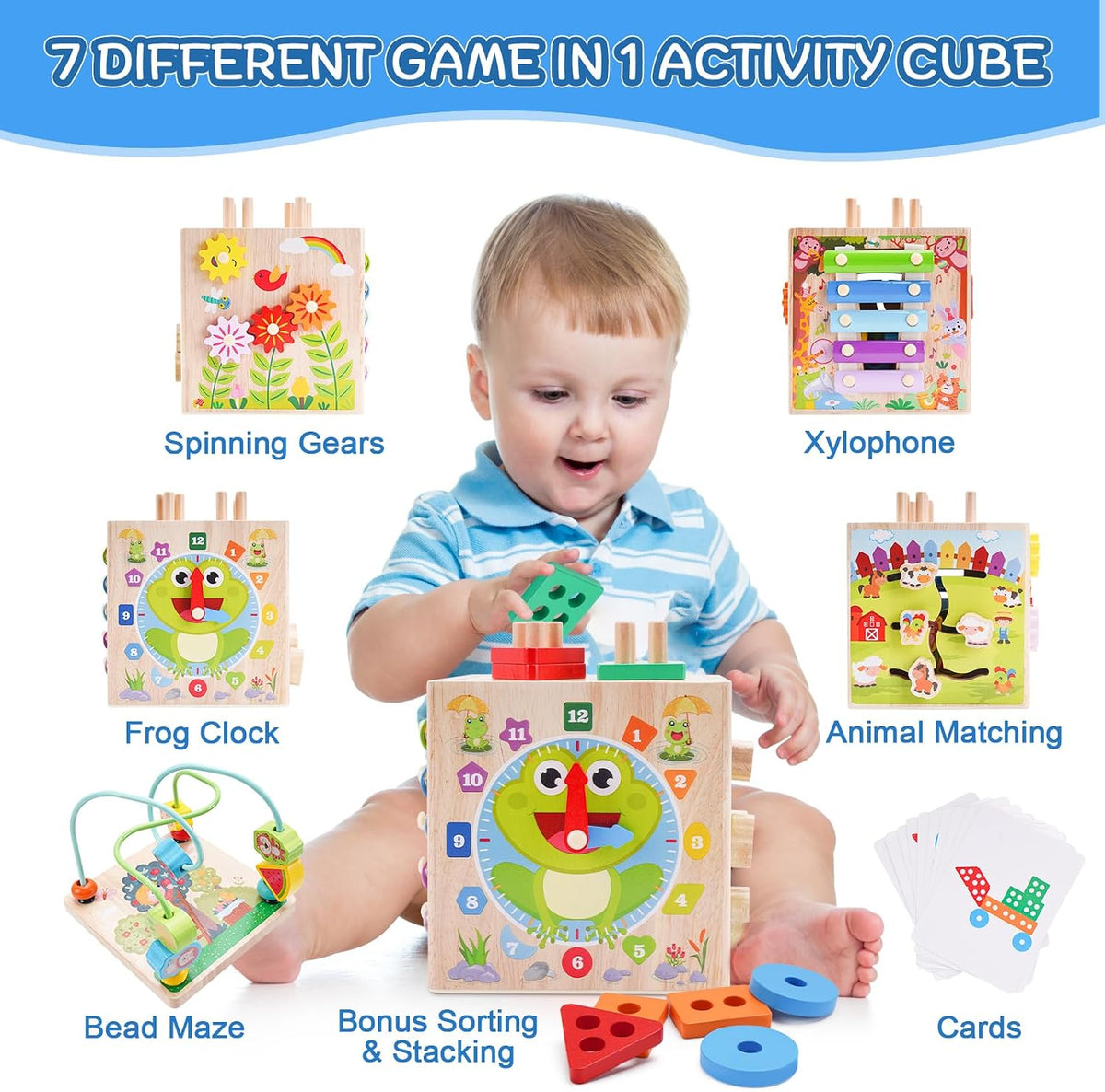 Cubo de Actividades de Madera | Juguetes Montessori para Niños Pequ...
