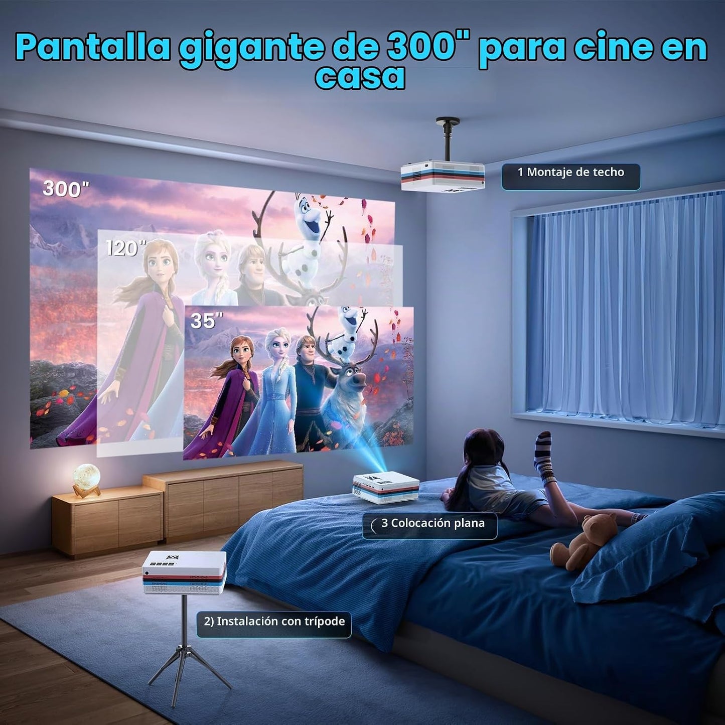 FUDONI Proyector inteligente, compatible con Netflix, soporte 4K, W...