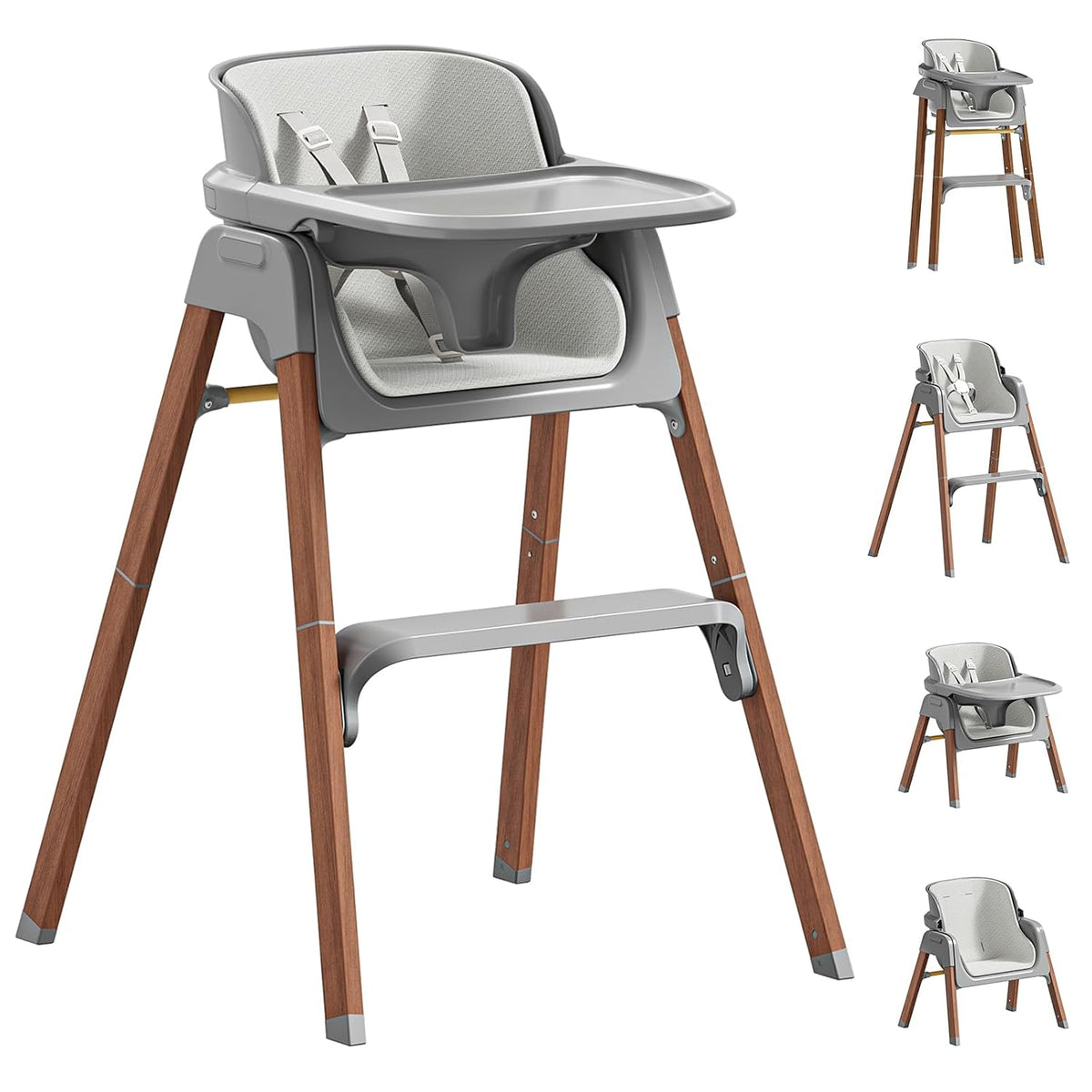 Fodoss Silla alta para bebé, convertible 4 en 1, color gris para be...