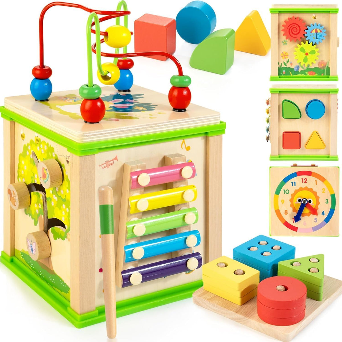WOODMAM Cubo de Actividades de Madera 7 en 1 | Juguetes Montessori...