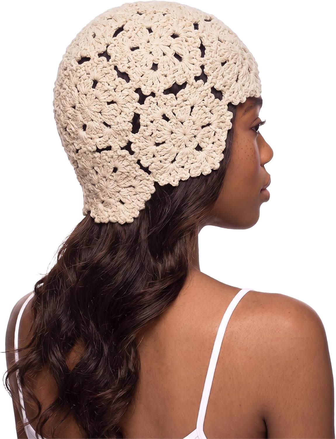 Gorro de ganchillo hecho a mano con calavera de encaje para mujer