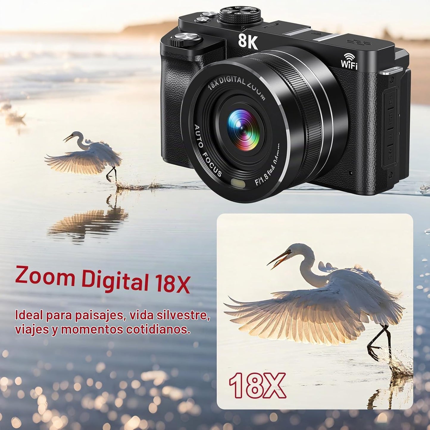 Cámara digital 8K WiFi \u2013 Cámaras de vlogging de 88MP para foto...