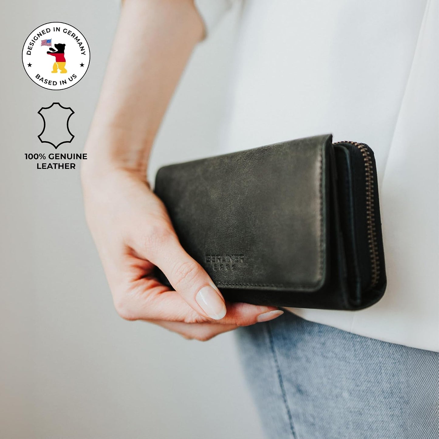 BERLINER BAGS Cartera vintage de piel auténtica Viena, con bloqueo...
