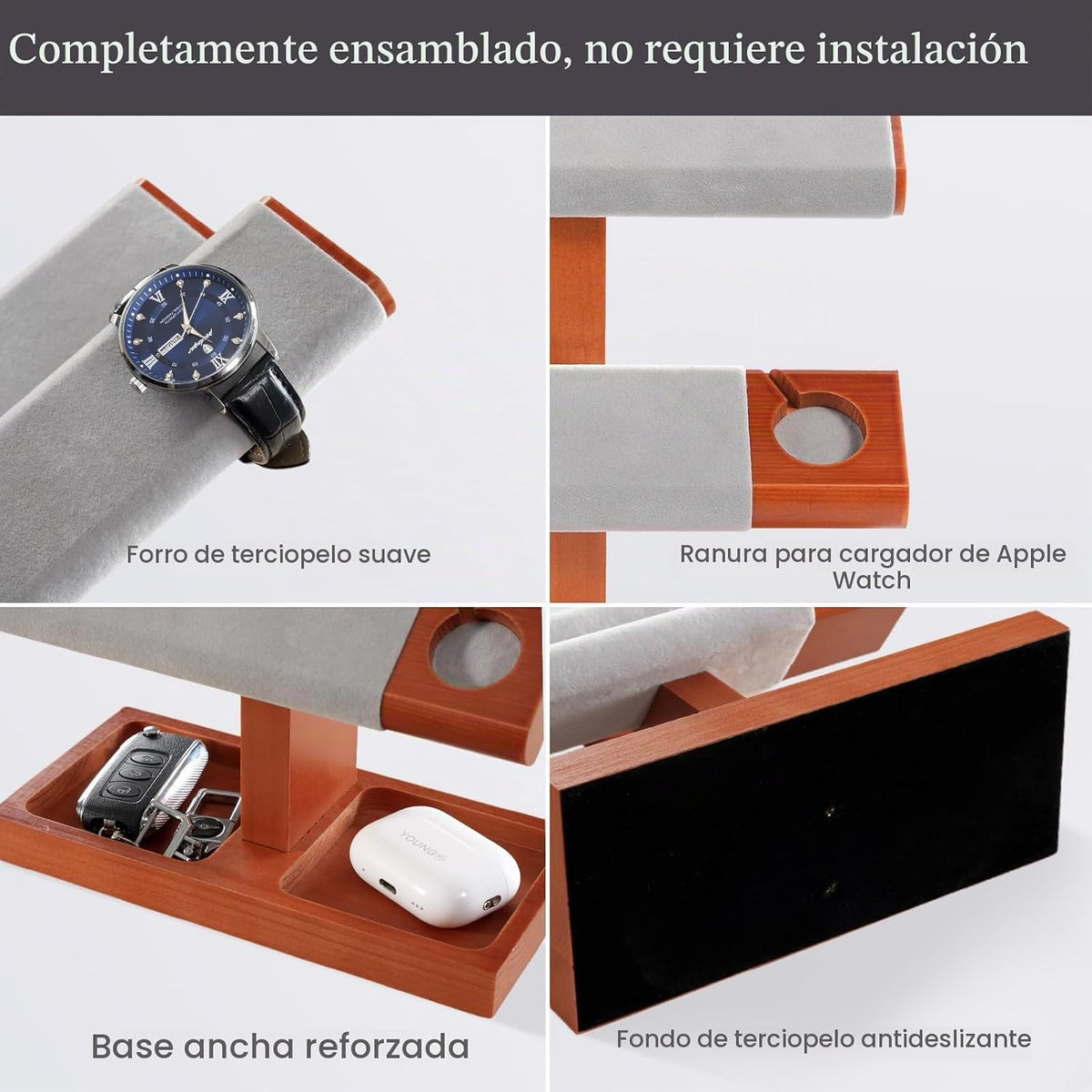 ProCase Soporte de exhibición de reloj de madera para hombres, torr...