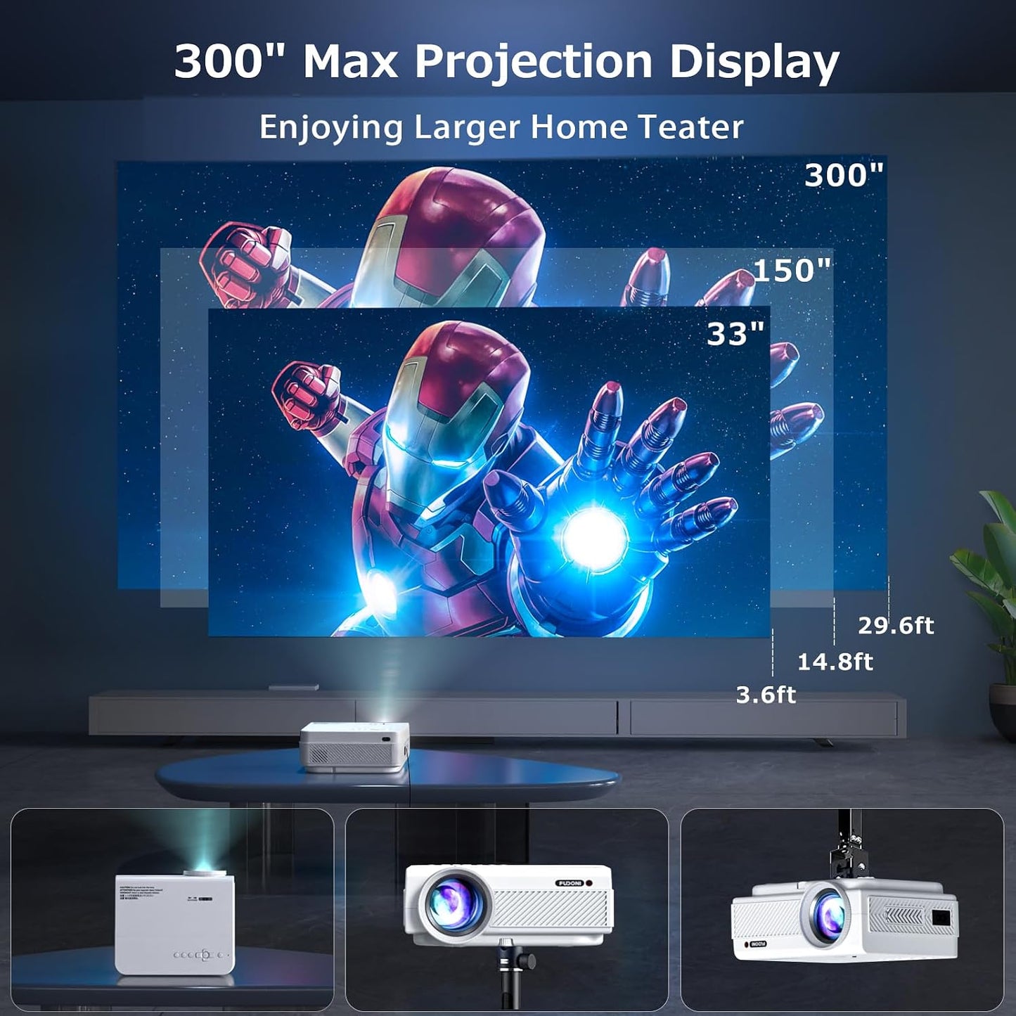 FUDONI Proyector con WiFi y Bluetooth, 5G WiFi nativo 1080P Proyect...