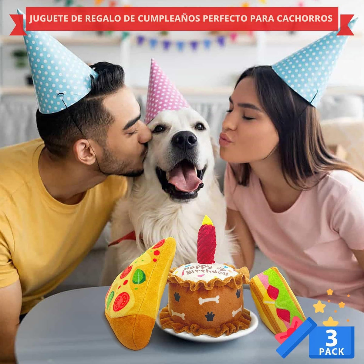 CneeeeeB Juguetes de Cumpleaños para Perros Juguete Crujiente para...