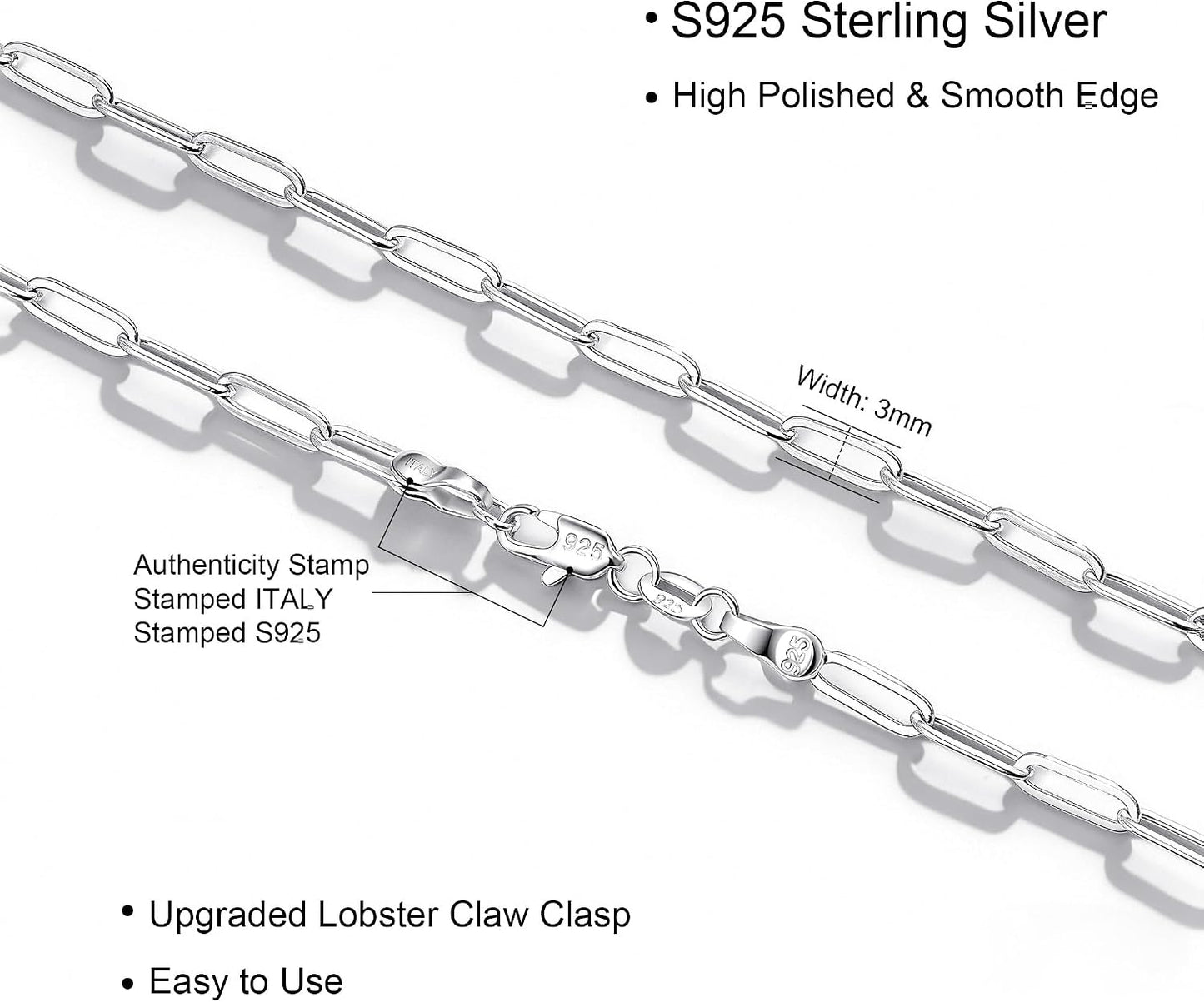 BLThing Collar de cadena de clip de plata de ley S925 para mujer, c...