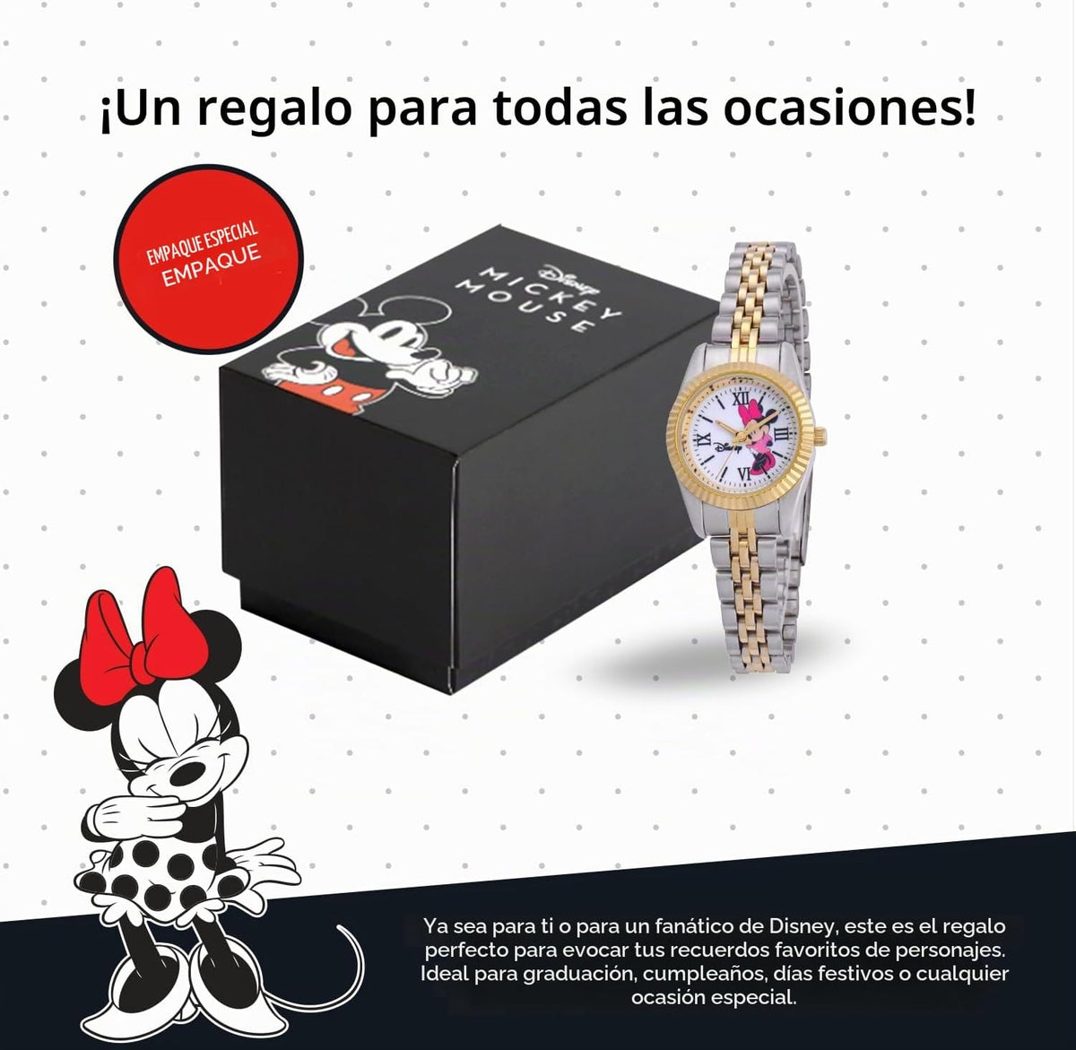 Reloj Minnie Mouse para mujer, elegantes relojes Minnie Mouse para...