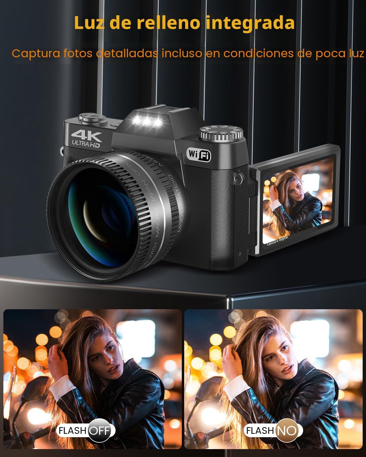 VJIANGER Cámara digital 4K, cámara de vlogging con WiFi y pantalla...