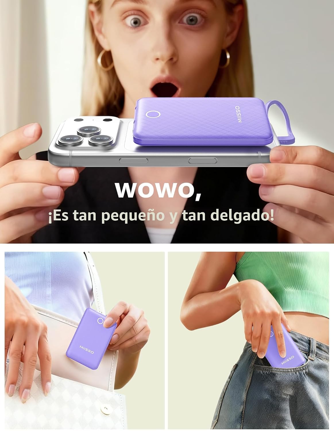 miisso Cargador Portátil Mini de 10000mAh con Cable Integrado, Powe...