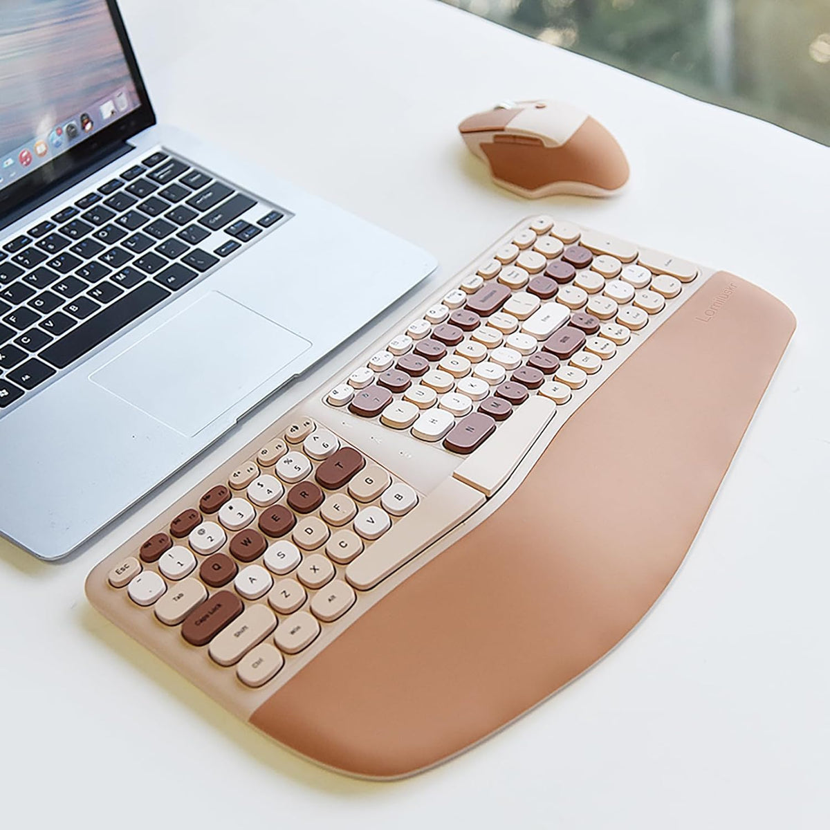 Combo de teclado ergonómico inalámbrico y mouse con reposamuñecas d...
