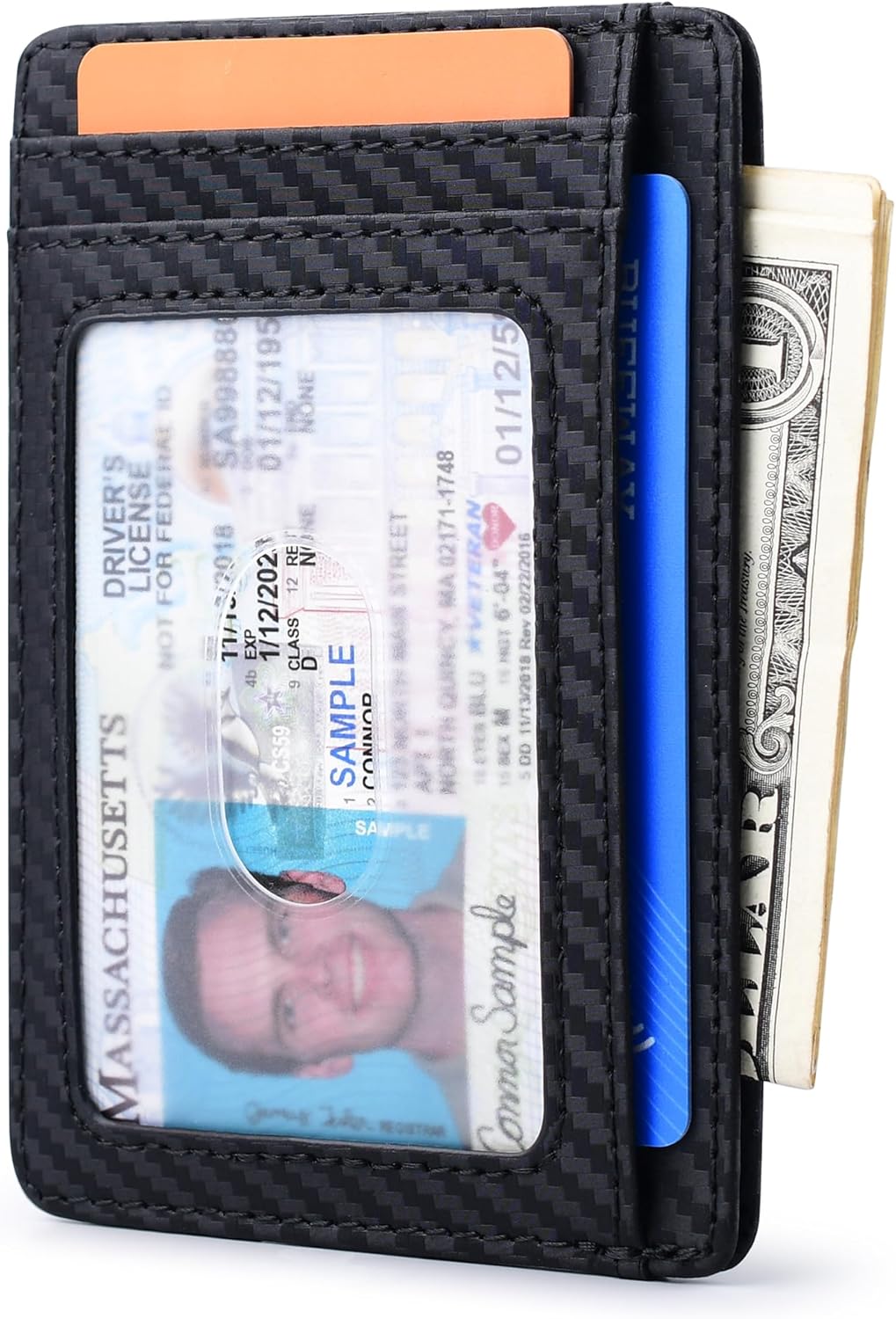 Buffway - Billetera delgada minimalista de cuero con protección RFI...