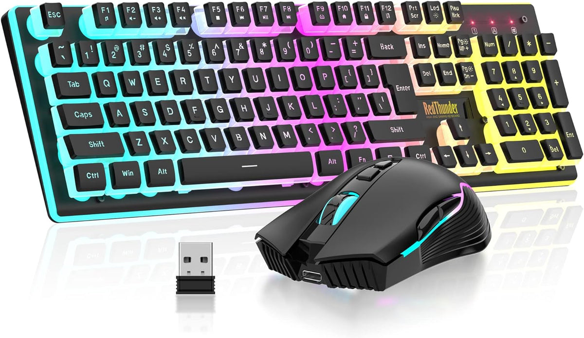 RedThunder K10 - Combo de teclado y ratón inalámbricos para juegos,...