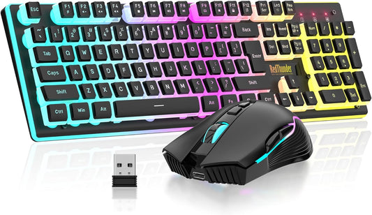 RedThunder K10 - Combo de teclado y ratón inalámbricos para juegos,...