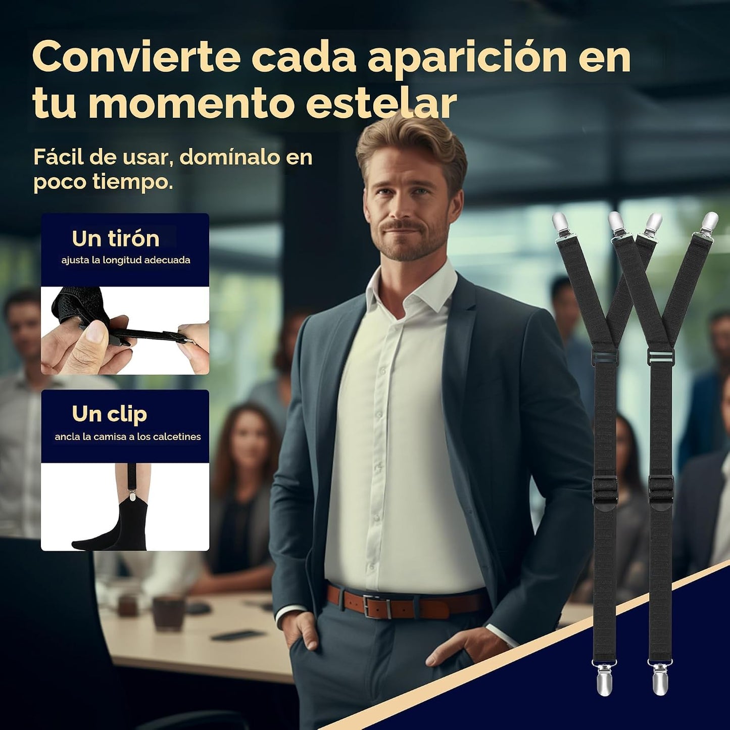Tirantes de Camisa Ajustables Suaves y Lisos Elásticos con Clips An...