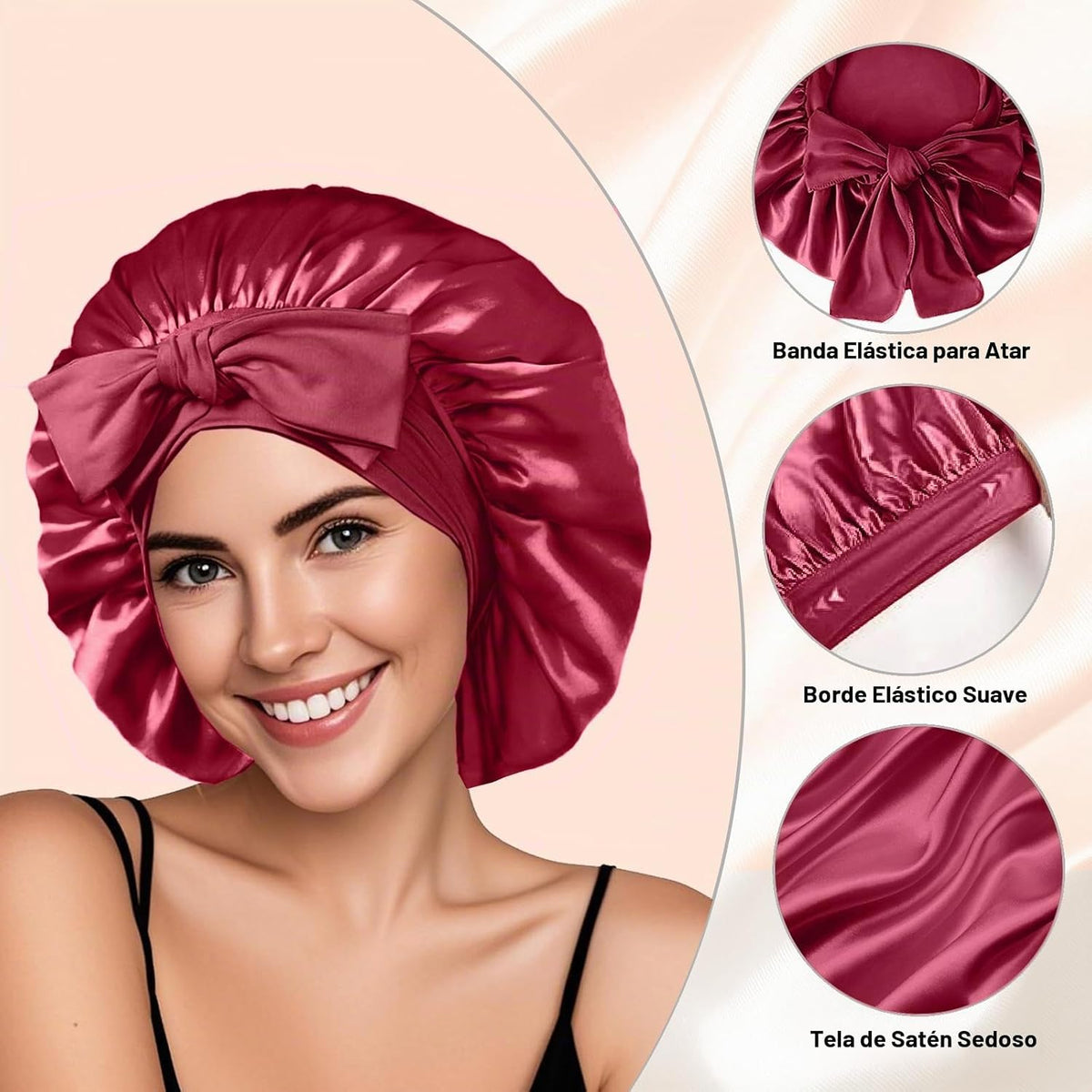2 gorros de satén de seda para mujeres dormidas, grandes gorros de...