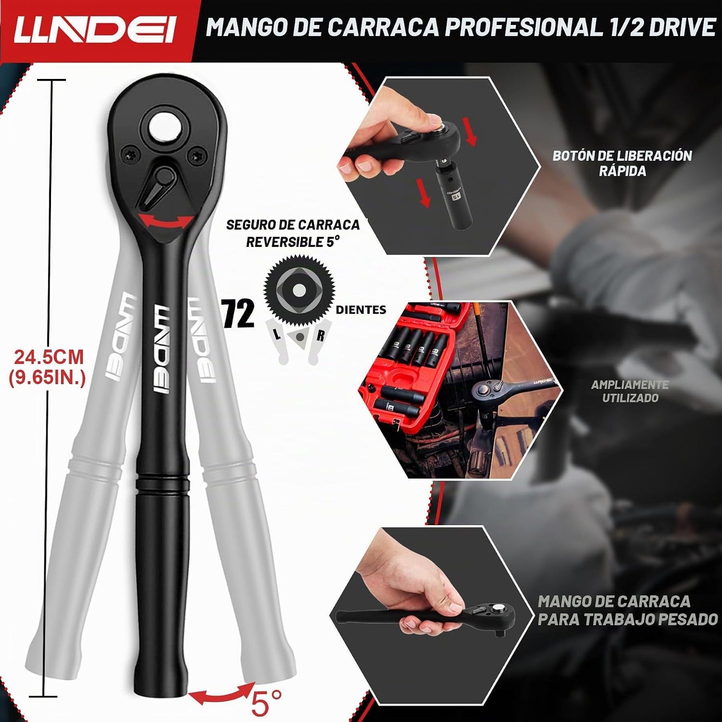 LLNDEI Juego de llaves de impacto con trinquete de 1\/2 pulgada, ll...