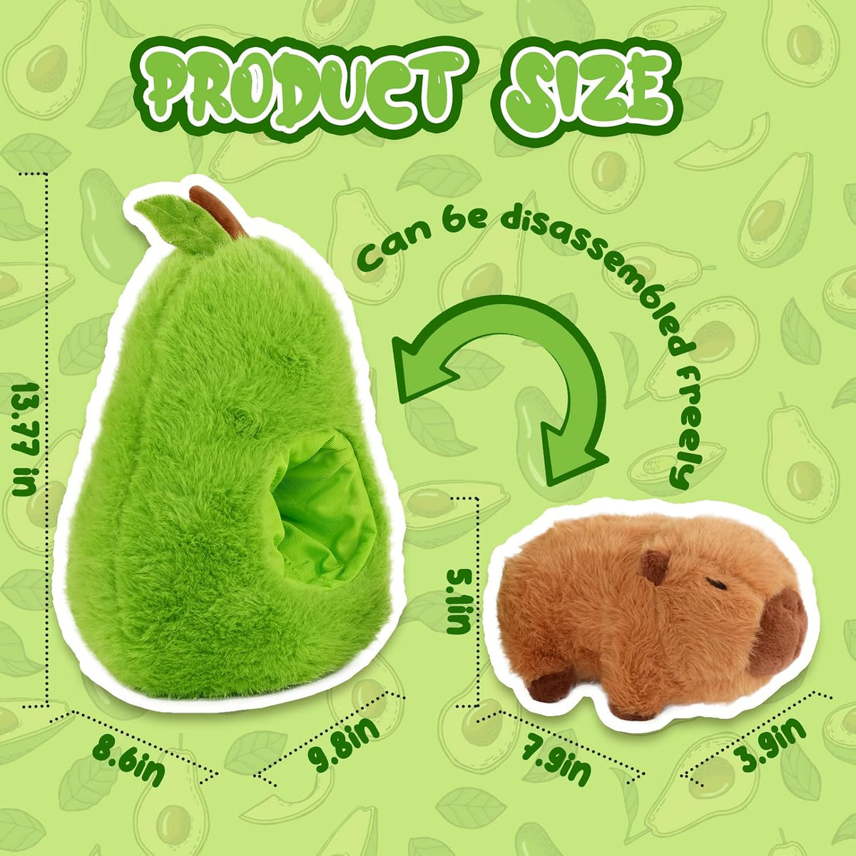 CHDBLOCK - Peluche de capibara de aguacate de 13.77 pulgadas, anima...