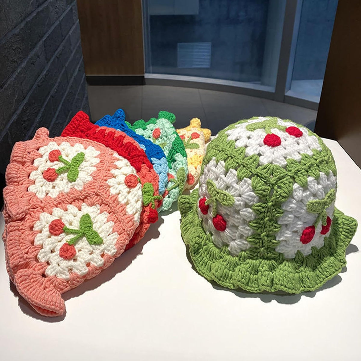 Busnos Sombreros de ganchillo para mujer, sombrero hecho a mano, li...