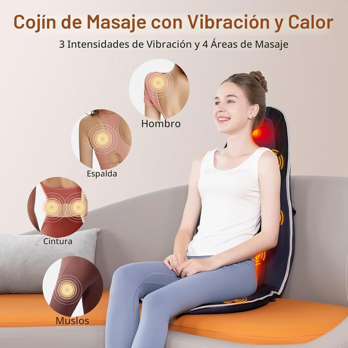 comrelax Masajeador de espalda para silla con calor, cojín de asien...
