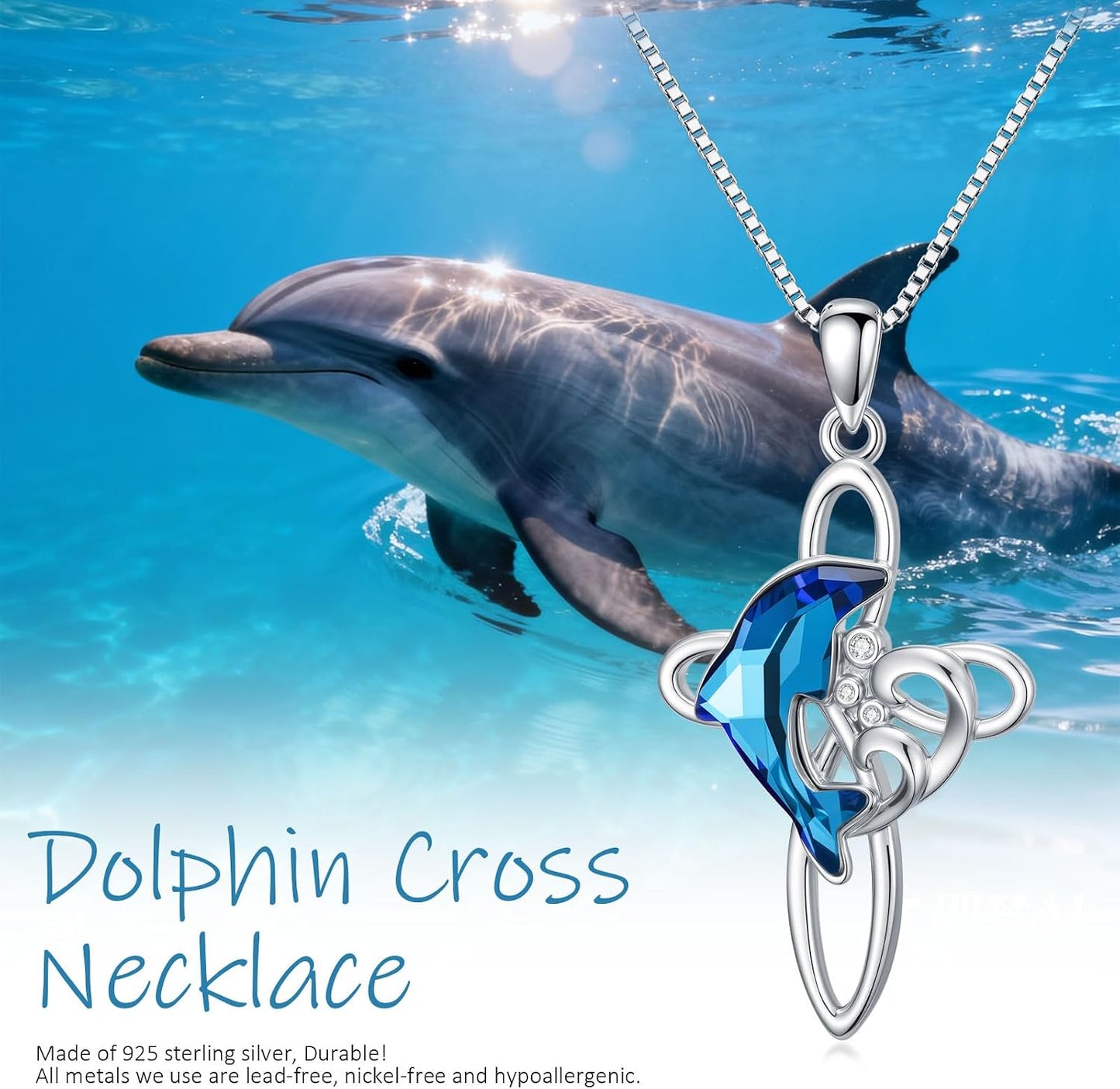 Collar con colgante de delfín de plata de ley TwoAnts con cristal a...