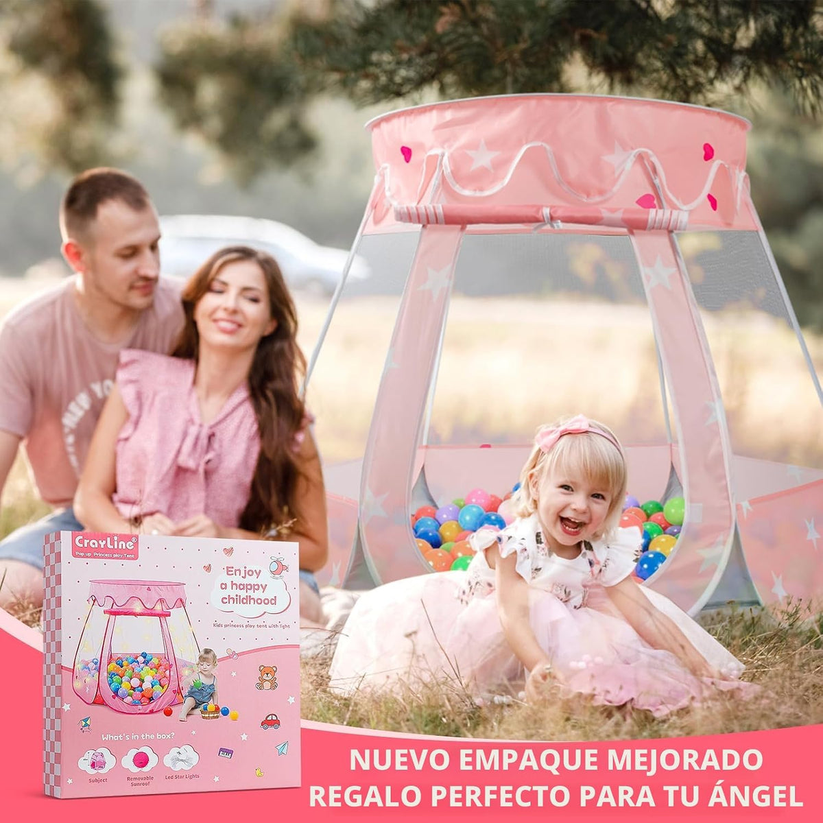Crayline - Tienda de campaña desplegable de princesa con luz de est...