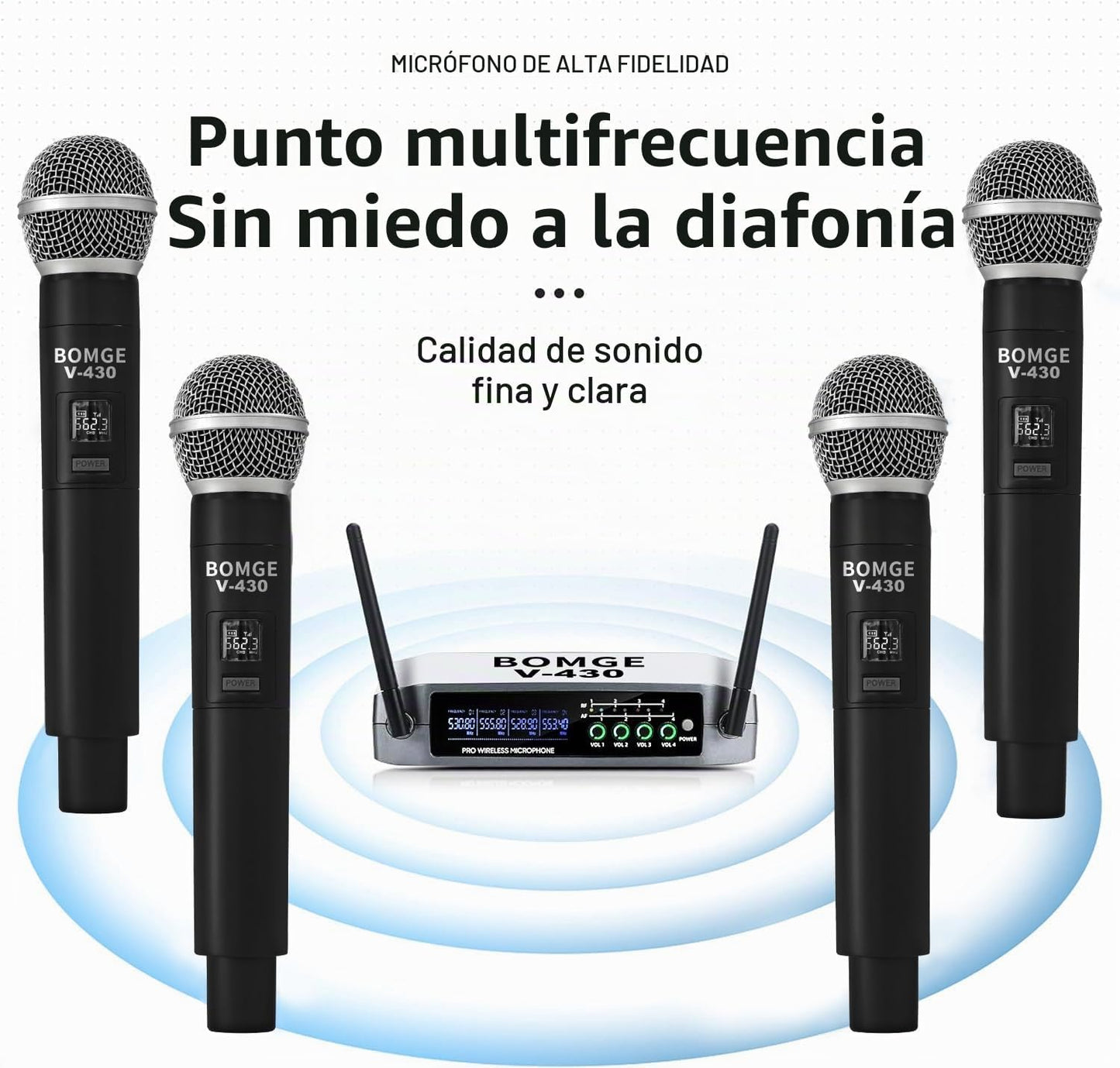 Sistema de micrófono inalámbrico, BOMGE Pro de 4 canales, set de mi...