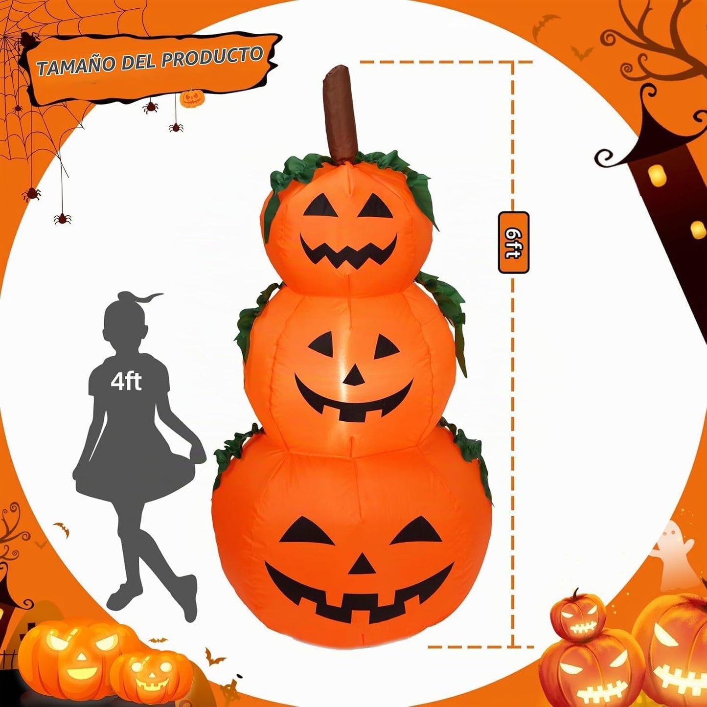 DearSun Calabazas inflables apiladas de Halloween de 6 pies de alto...