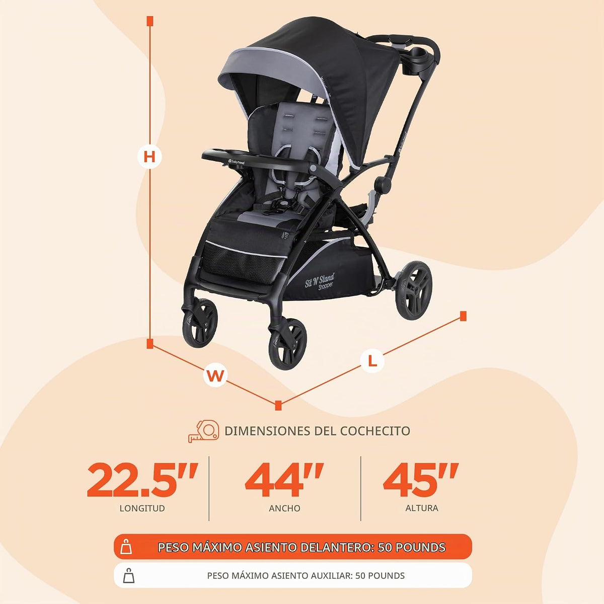 Baby Trend Sit N' Stand Cochecito de Compras Plegable 5 en 1 pa...