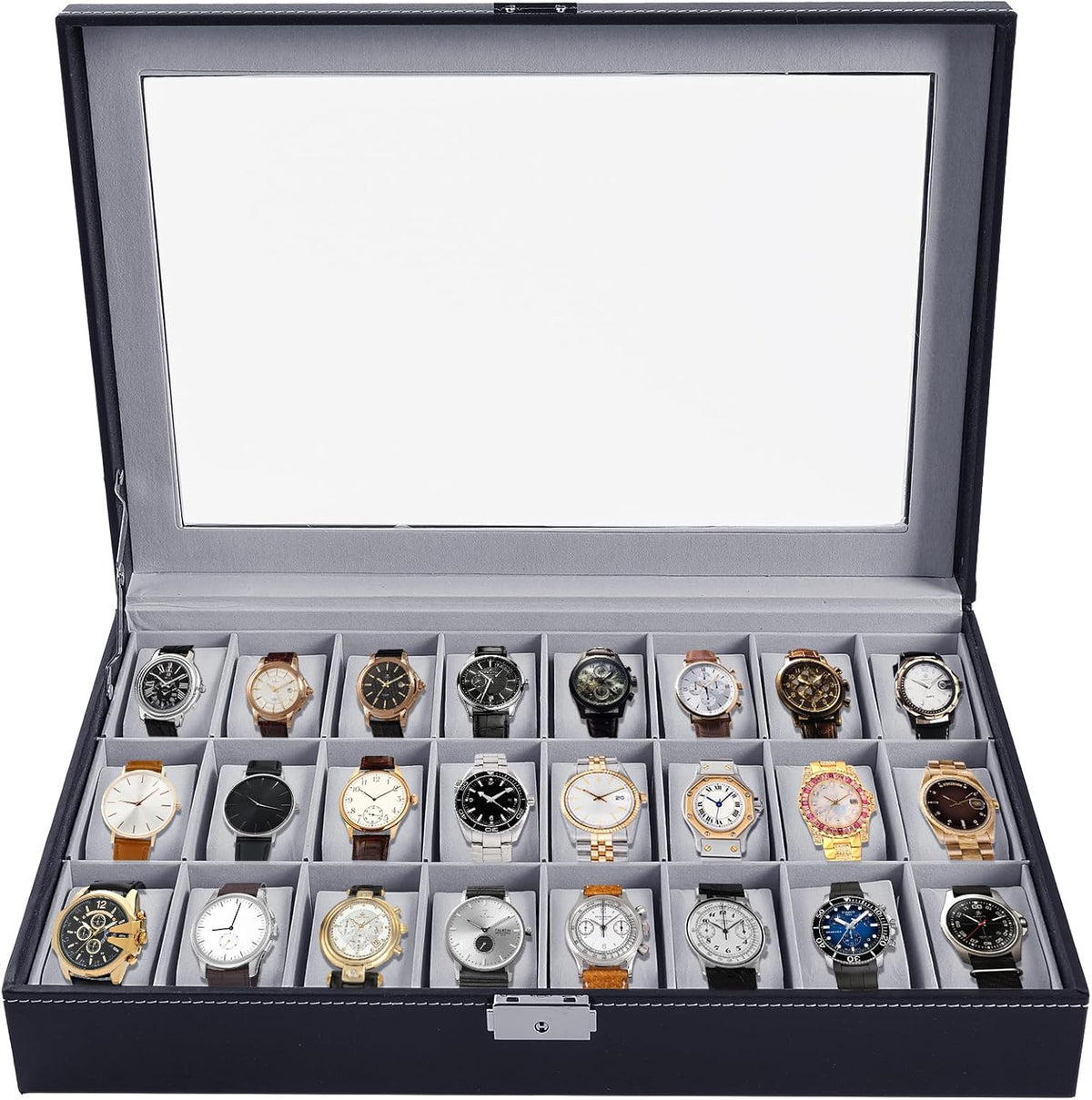 AMGSH Watch Box 24 Slots Watch Case Gris | Elegante reloj negro por...