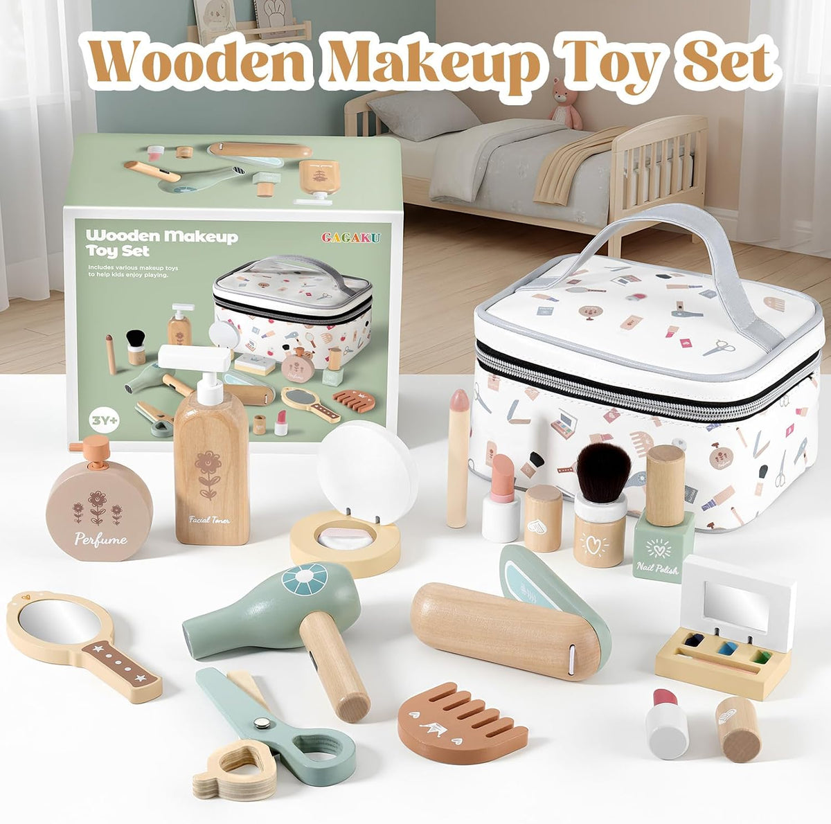 GAGAKU Juego de juguetes de maquillaje de madera para niños pequeño...