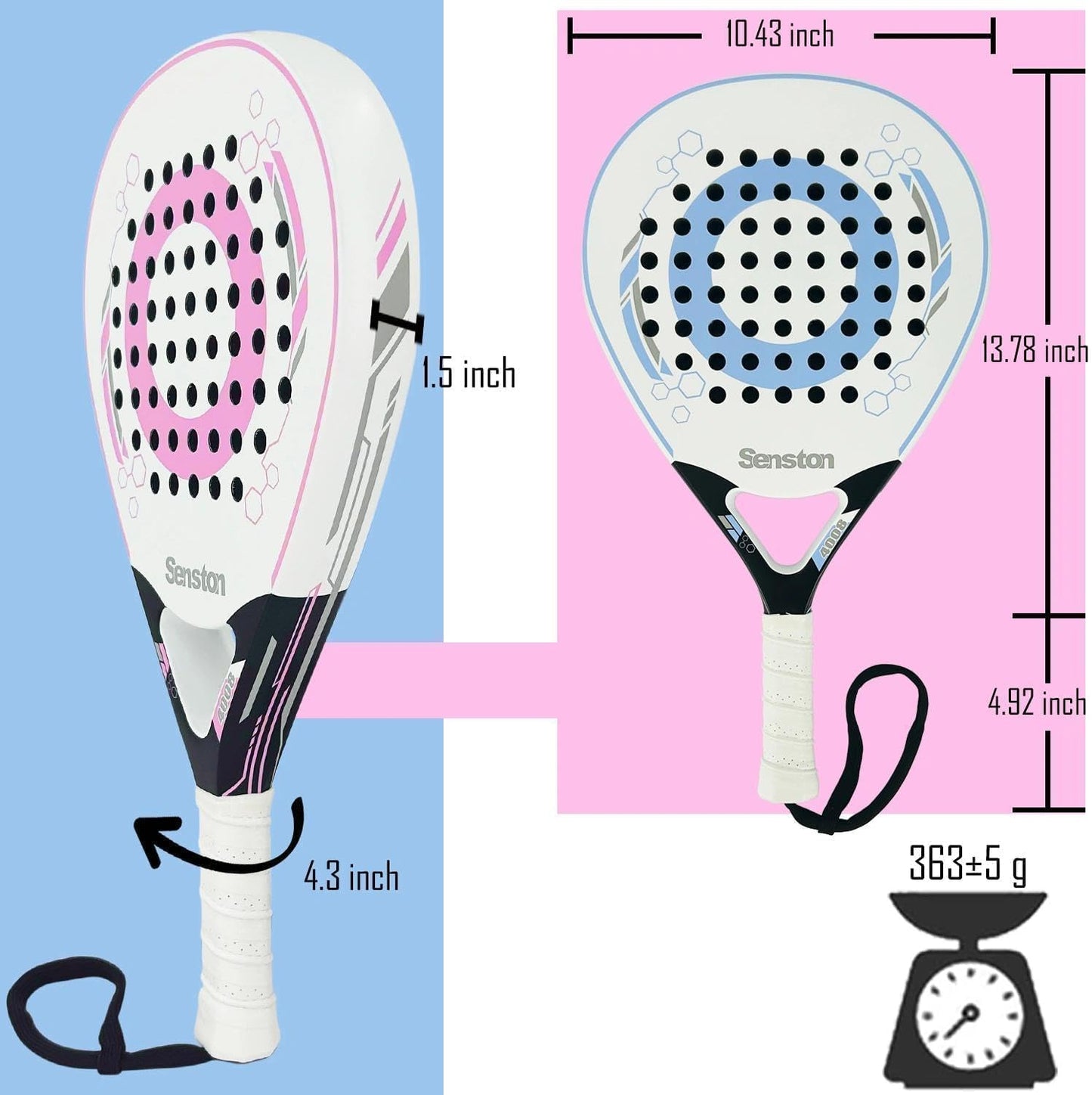 Senston Raqueta de pádel con superficie de fibra de carbono con núc...