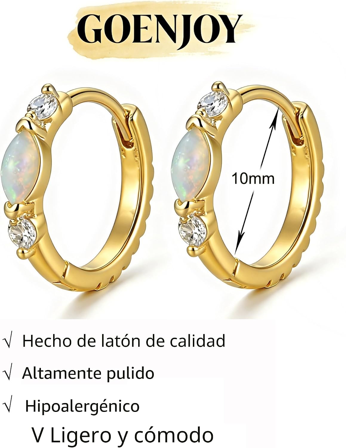 Aretes de ópalo chapados en oro de 14 quilates para mujer, aretes d...