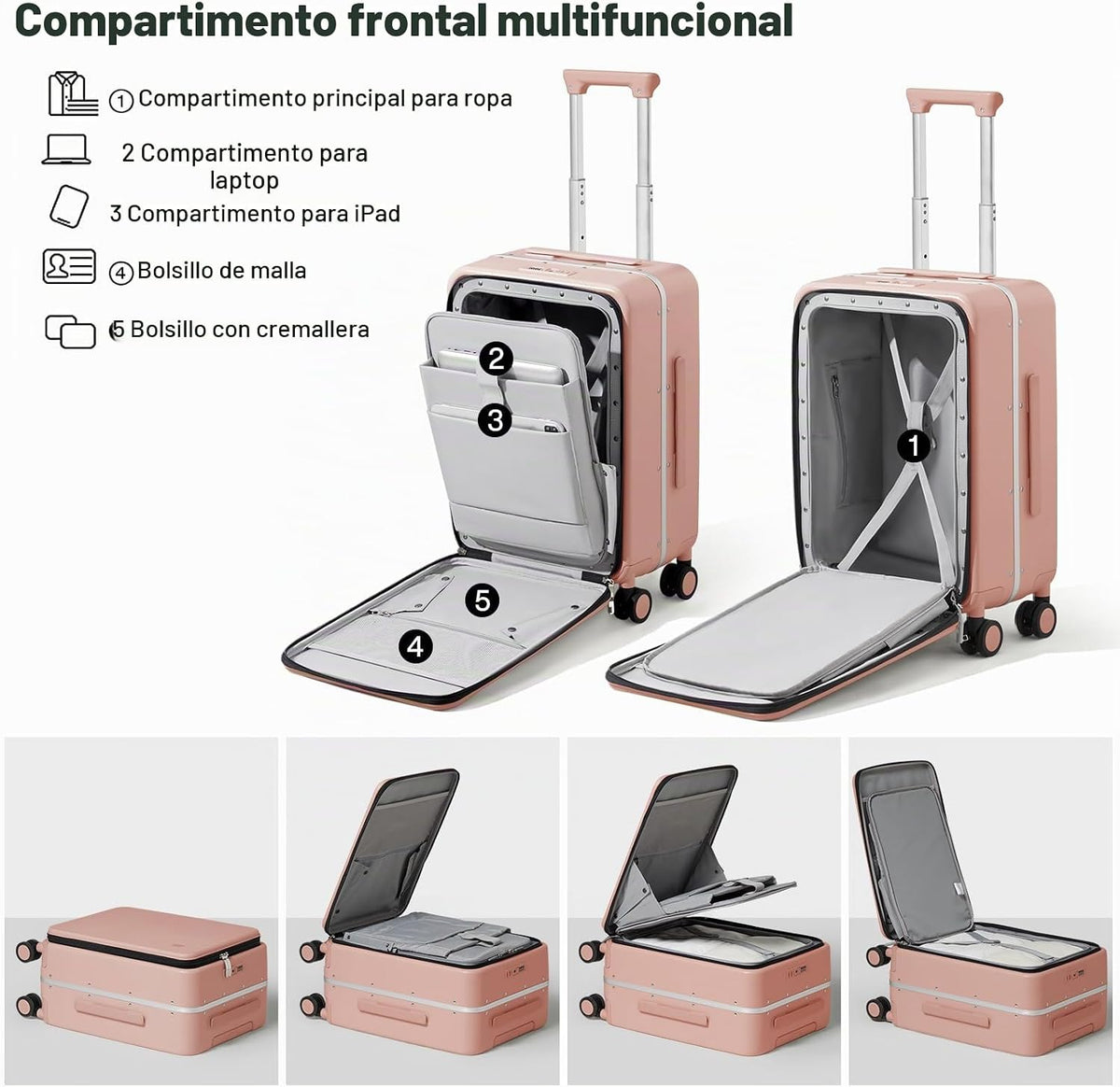 Maleta mixi con ruedas giratorias, maleta de viaje con marco de alu...