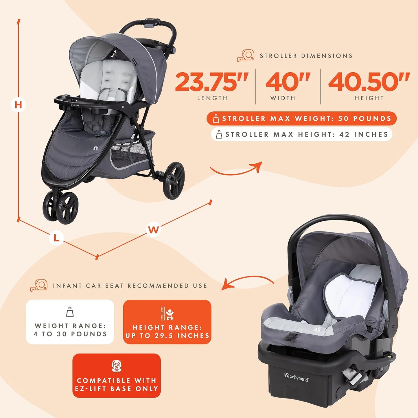 Baby Trend Cochecito y Asiento Infantil para Auto EZ-Lift, Sistema...