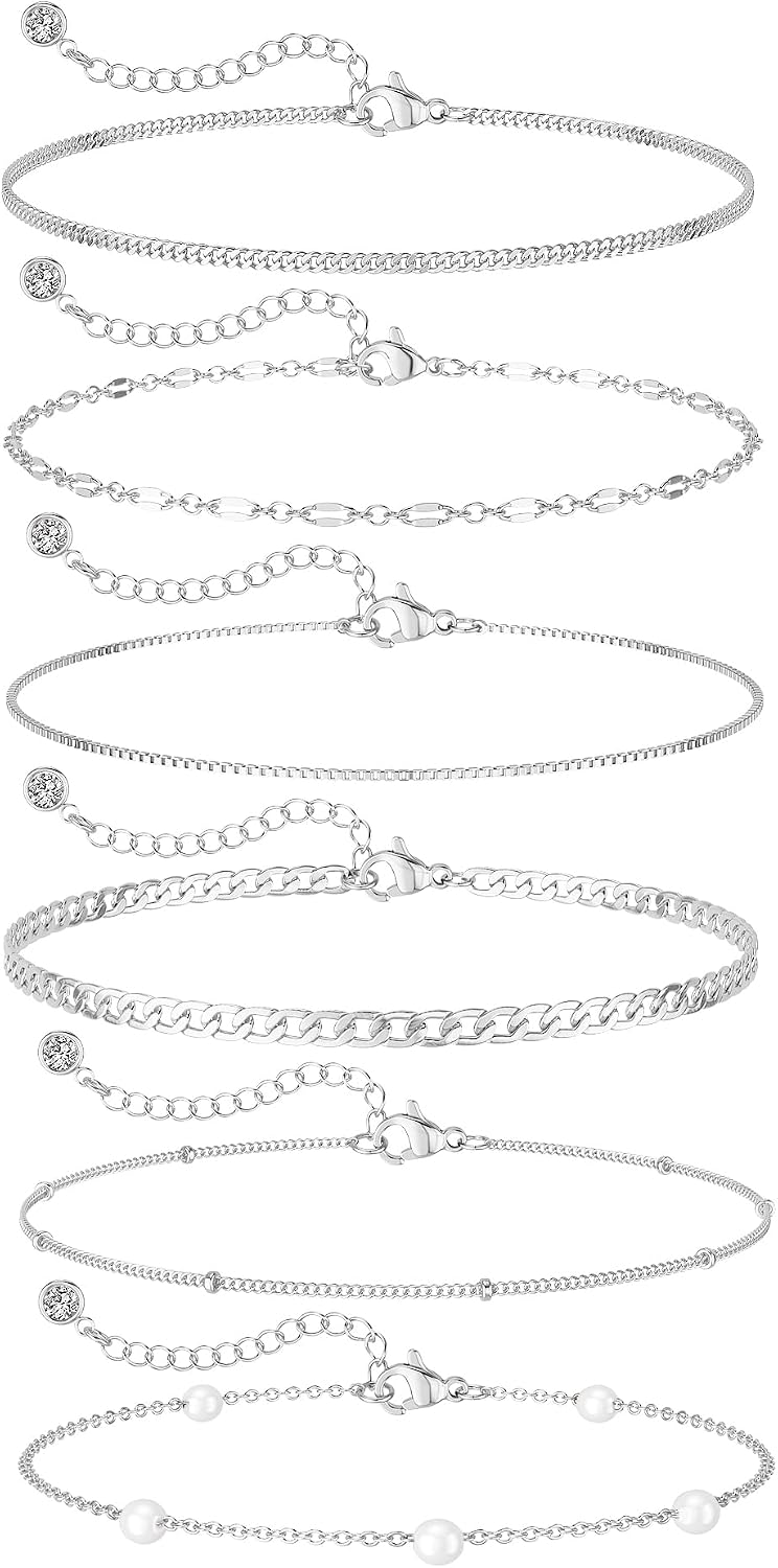MBW Pulseras chapadas en plata para mujer, delicadas pulseras de pl...