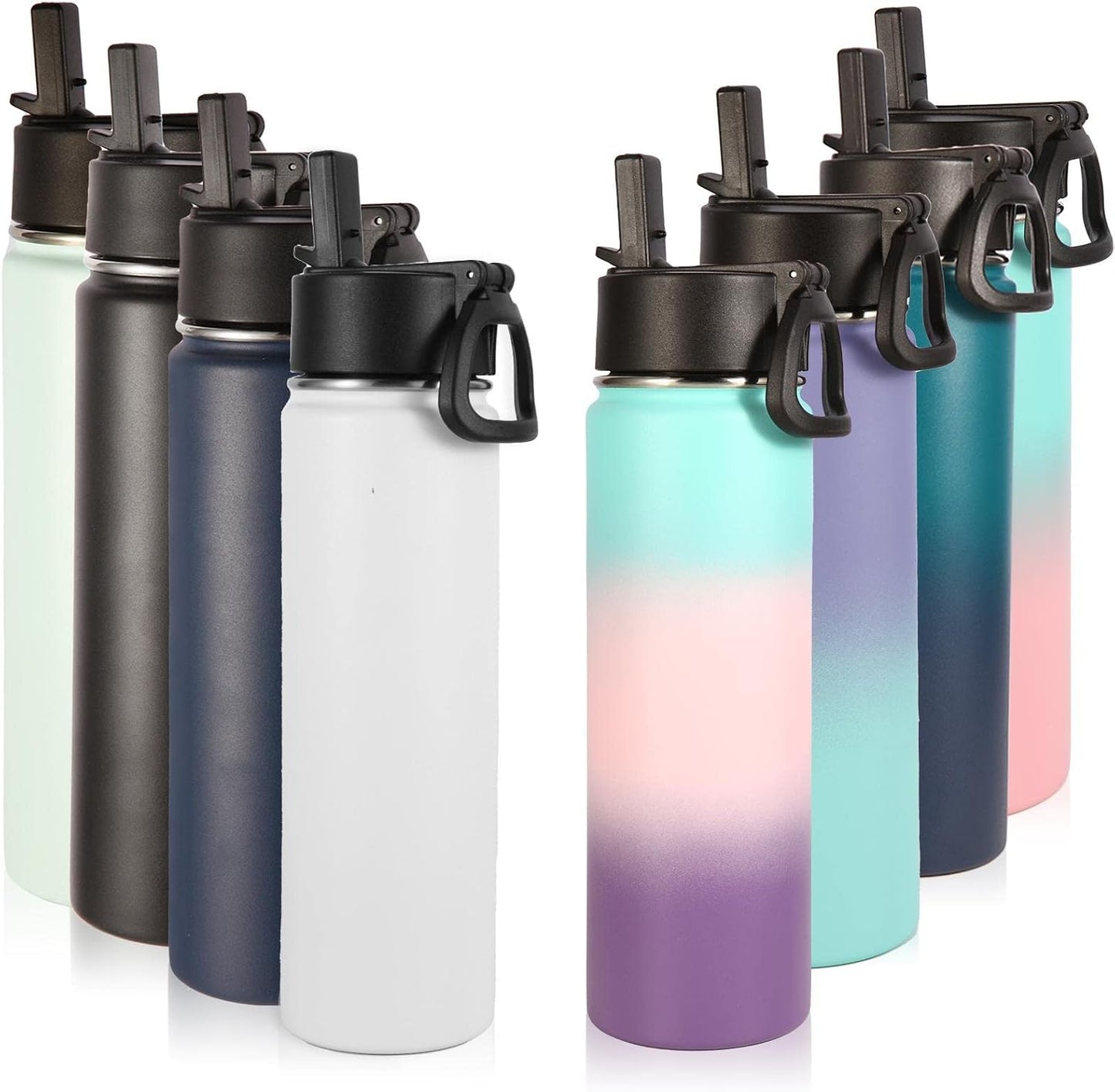 Volhoply Botellas de agua aisladas con pajita a granel, paquete de...