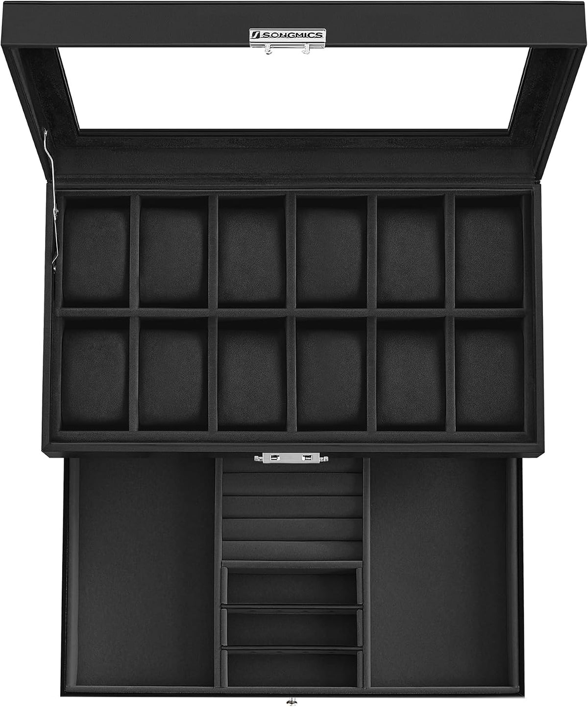 SONGMICS UJWB012B03 - Caja de reloj de 12 ranuras, caja de reloj co...