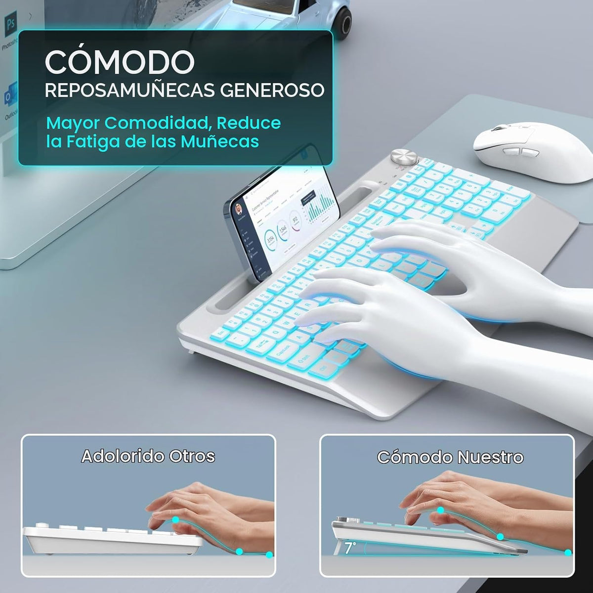 GAMCATZ Combo de teclado y mouse inalámbricos retroiluminados - Tec...