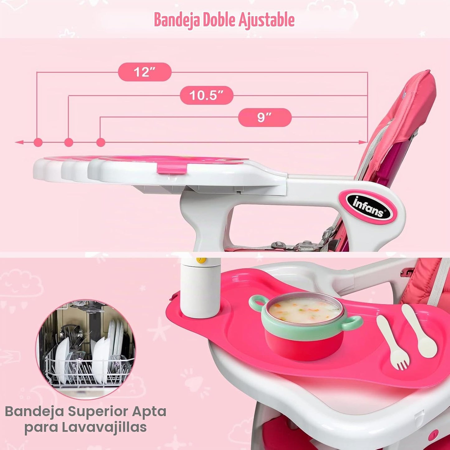 INFANS 5 en 1 Silla Alta para Bebé, Juego de Silla y Mesa Convertib...